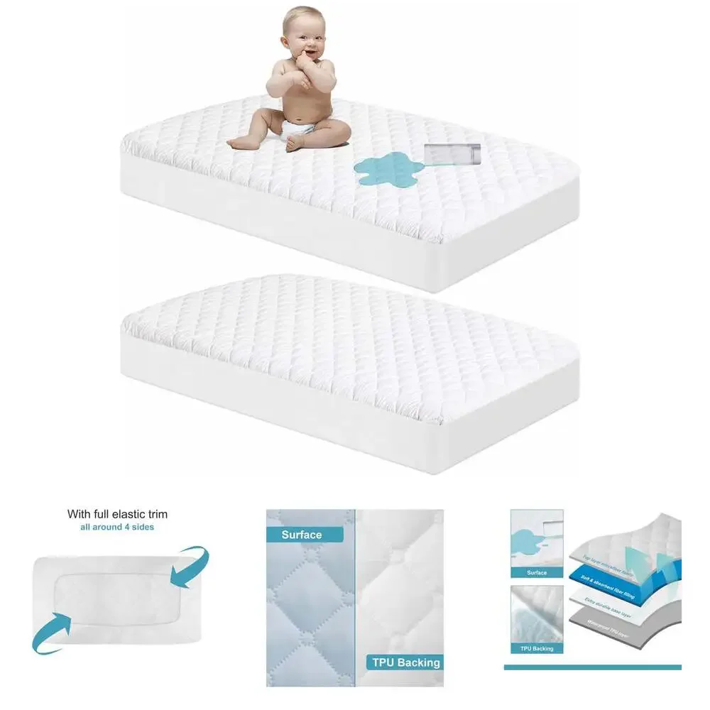Waterproof Crib Mattress Protector Microfiber Quilted 28X52 Toddler Fitted Sheet
